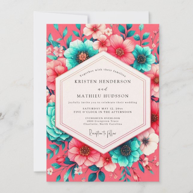 Coral Bloom Whimsical Wedding Invitation (Front)