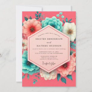 Coral Bloom Whimsy Wedding Invitation