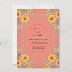 Coral Blooming Blossom Wedding Invitation