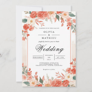 Coral Blossom Archway Wedding Invitation