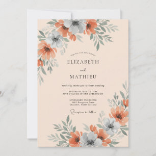 Coral Blossom Artistic Flourish Wedding Invitation