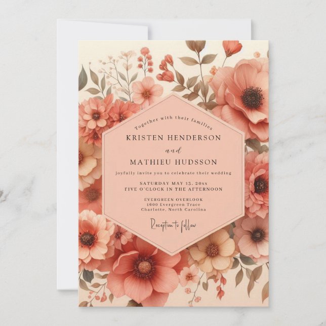 Coral Blossom Artistry Wedding Invitation (Front)