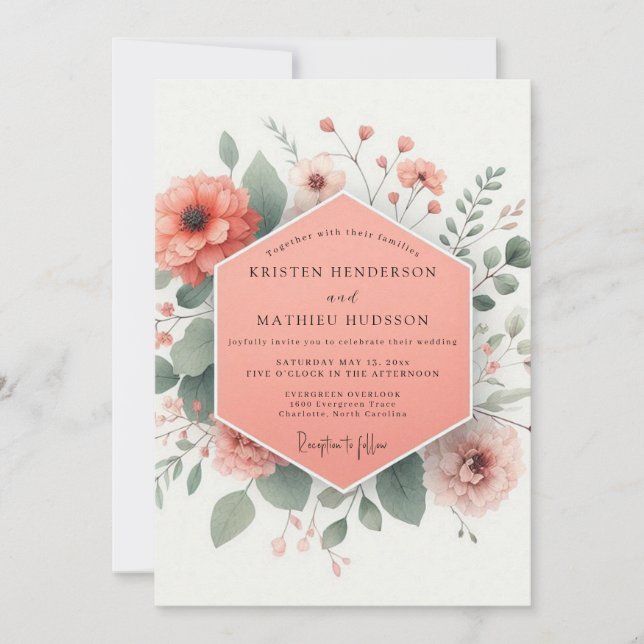 Coral Blossom Bloom Wedding Invitation (Front)