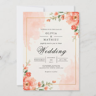 Coral Blossom Floral Flourish Wedding Invitation