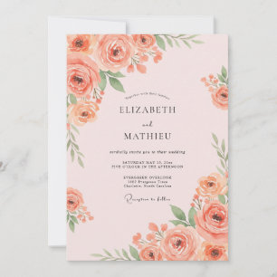 Coral Blossom Painterly Flourish Wedding Invitation