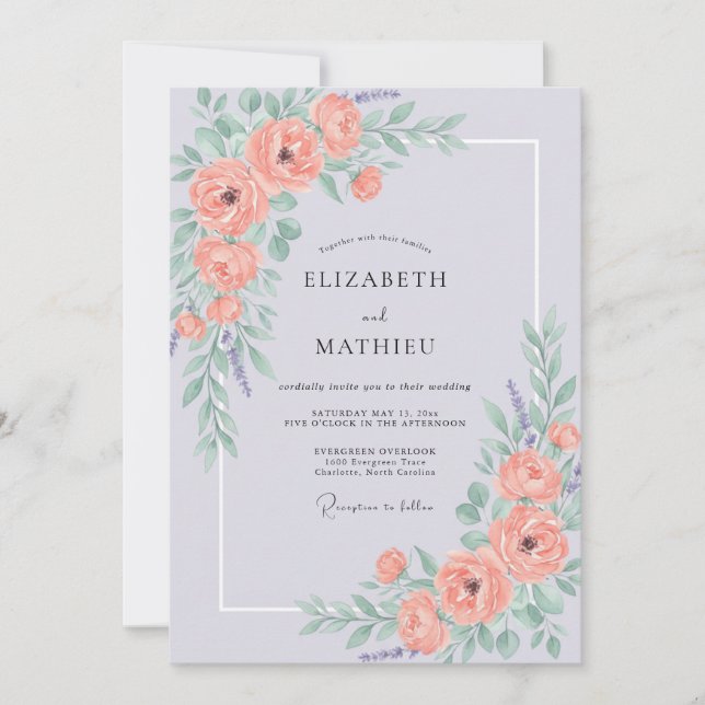 Coral Blossom Painterly Wedding Invitation (Front)