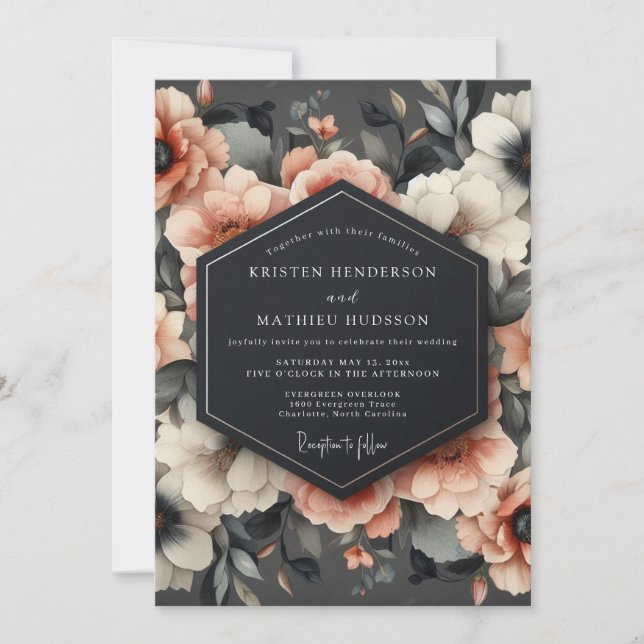 Coral Blossom Romance Wedding Invitation (Front)