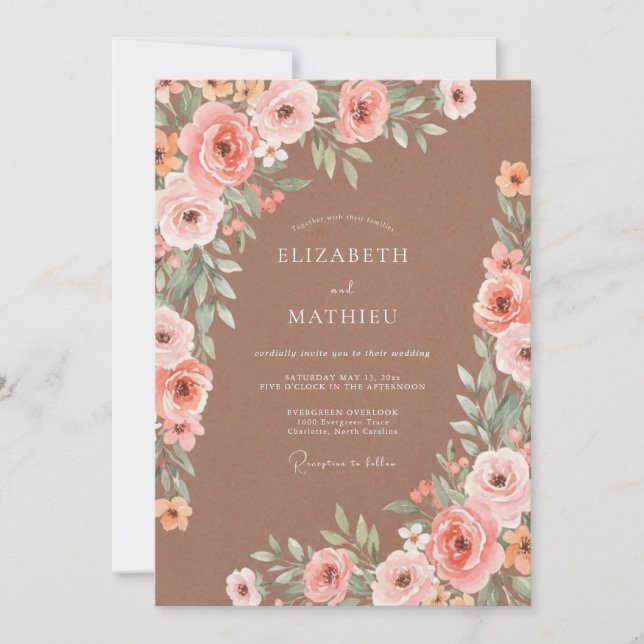 Coral Blossom Romantic Wedding Invitation (Front)