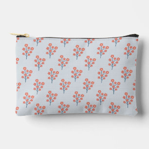 Coral Blossom Sprigs on Misty Blue Pattern Accessory Pouch