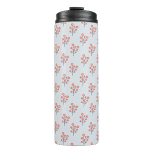 Coral Blossom Sprigs on Misty Blue Pattern Thermal Tumbler