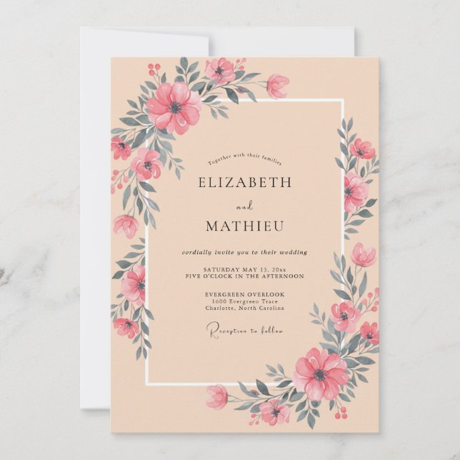 Coral Blossom Wedding Invitation (Front)