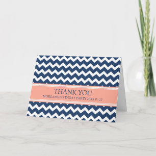 Coral Blue Chevron Birthday Party Thank You Card