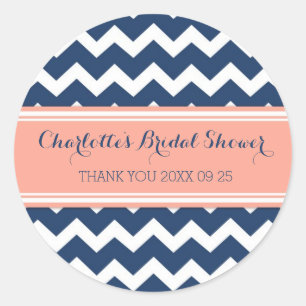 Coral Blue Chevron Bridal Shower Favour Tags