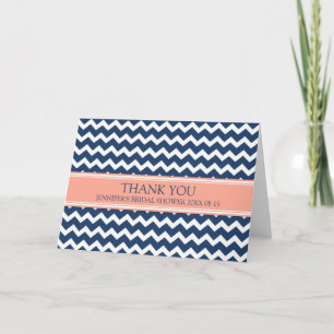 Coral Blue Chevron Bridal Shower Thank You Card