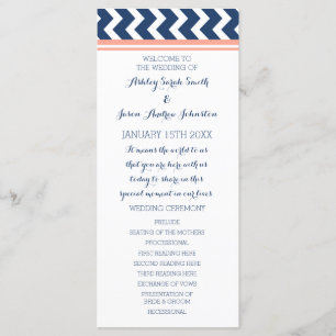 Coral Blue Chevron Wedding Program