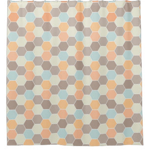 Coral Blue Cream Clay Honeycomb Pattern Shower Curtain