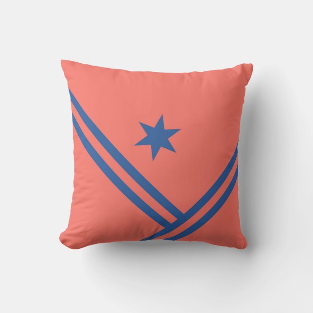 Coral Blue Diagonal Stripes Star Modern Graphic Cushion (Front)