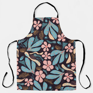 Coral Blue Floral Dark Print Apron