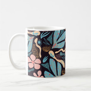 Coral Blue Floral Dark Print Coffee Mug