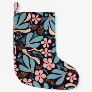 Coral Blue Floral Dark Print Small Christmas Stocking
