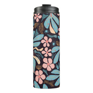 Coral Blue Floral Dark Print Thermal Tumbler