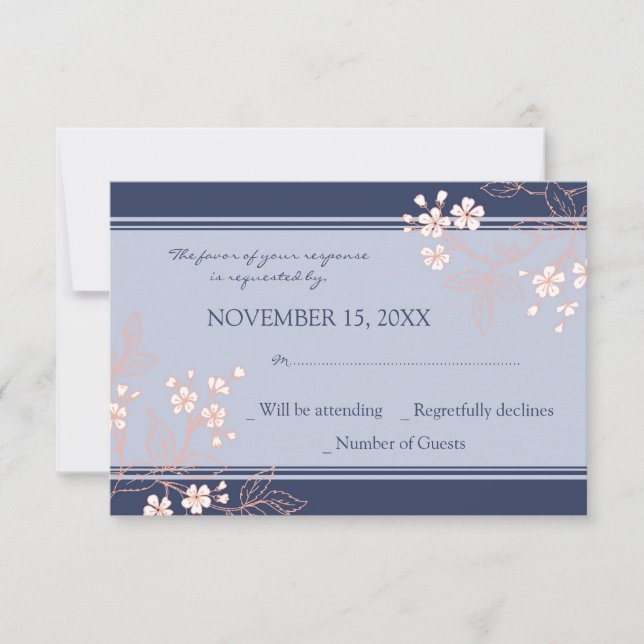 Coral Blue Floral RSVP Wedding Card (Front)