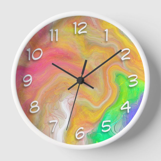 Coral, Blue, Green, Pink Abstract Fluid Art   Clock (Front)