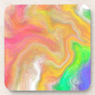 Coral, Blue, Green, Pink Abstract Fluid Art   Coaster