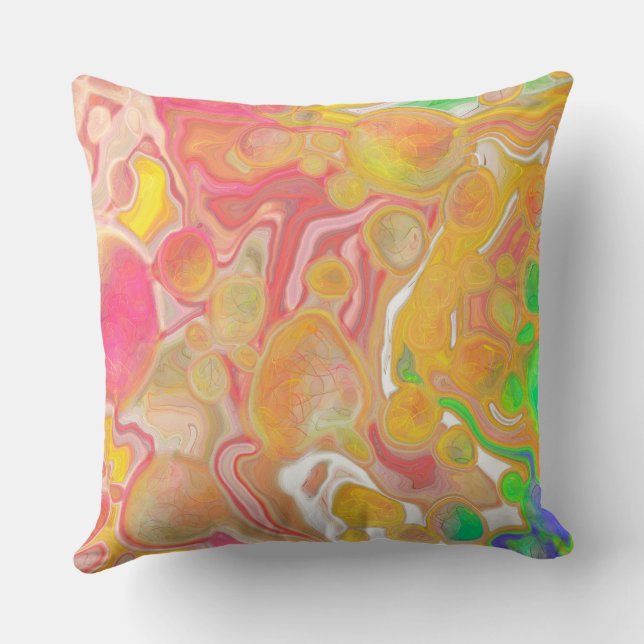 Coral, Blue, Green, Pink Abstract Fluid Art    Cushion (Back)