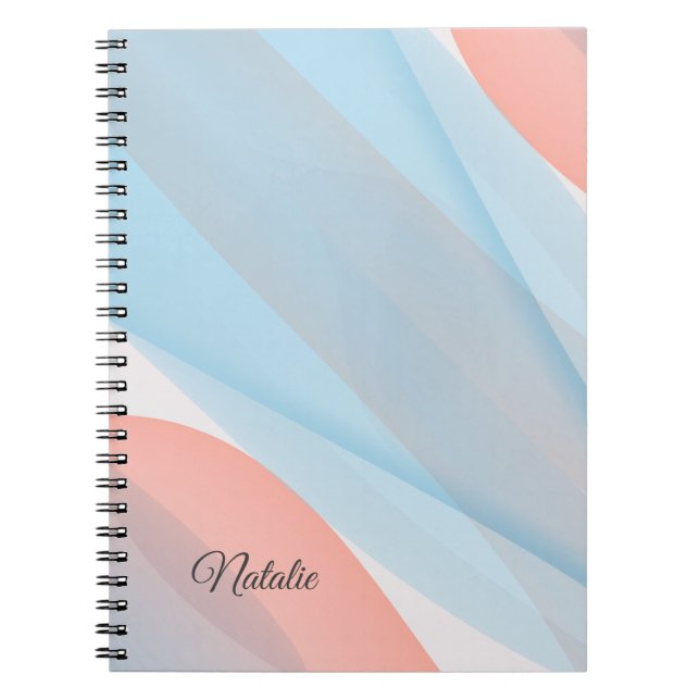 Coral blue  minimal name Spiral Photo Notebook (Front)