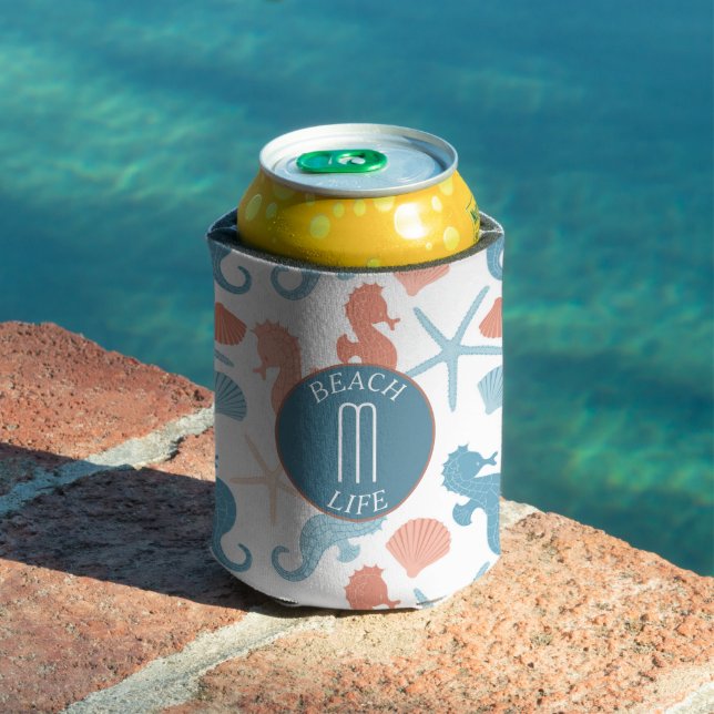 Coral Blue Nautical Monogram Can Cooler (In Situ Pool)