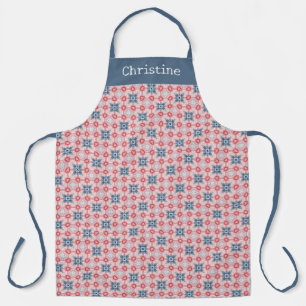 Coral Blue Star Pattern Personalized Name Apron