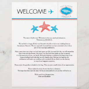 Coral & Blue Starfish Jamaica Wedding Welcome