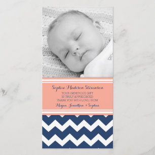 Coral Blue Thank You Baby Shower Photo Cards
