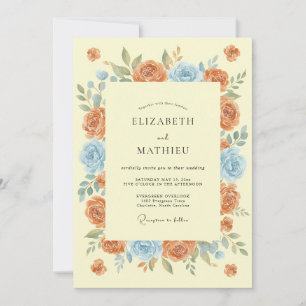 Coral Blue Whimsical Bloom Wedding Invitation