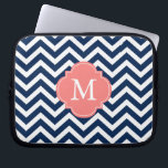 Coral & Blue Zigzags Pattern Monogram Laptop Sleeve<br><div class="desc">Modern and chic chevron stripes and quatrefoil monogram design.</div>