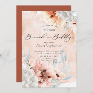 Coral Blush Brunch Bubbly Birthday  Invitation