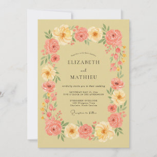 Coral Blush Floral Arrangement Wedding Invitation