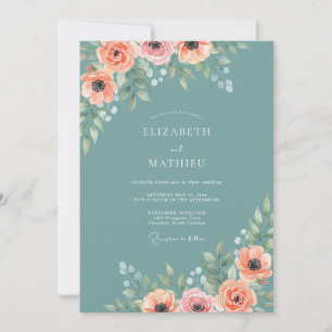 Coral Blush Floral Flourish Wedding Invitation