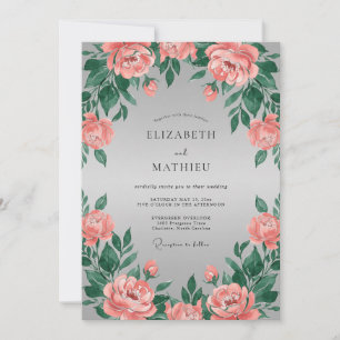 Coral Blush Floral Garland Wedding Invitation