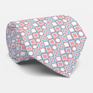 Coral Blush Peach Pink Blue White Art Pattern Tie