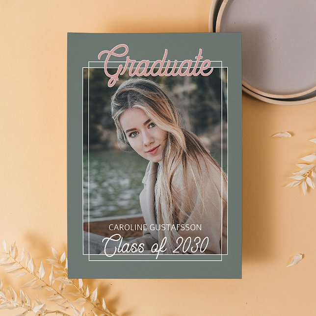 Coral Blush Red Sage Green Graduation Announcement Postcard (Creator Uploaded)