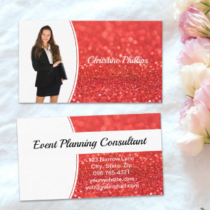 Coral Bokeh Faux Glitter Photo Professional  Business Card