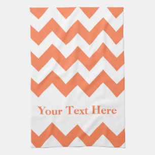 Coral Bold Chevron with customisable text Tea Towel
