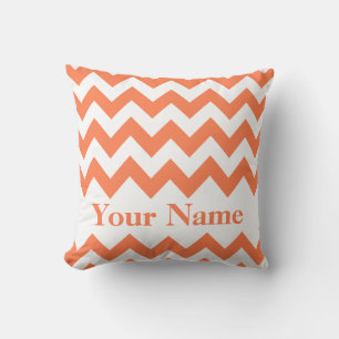 Coral Bold Chevron with monogram Cushion