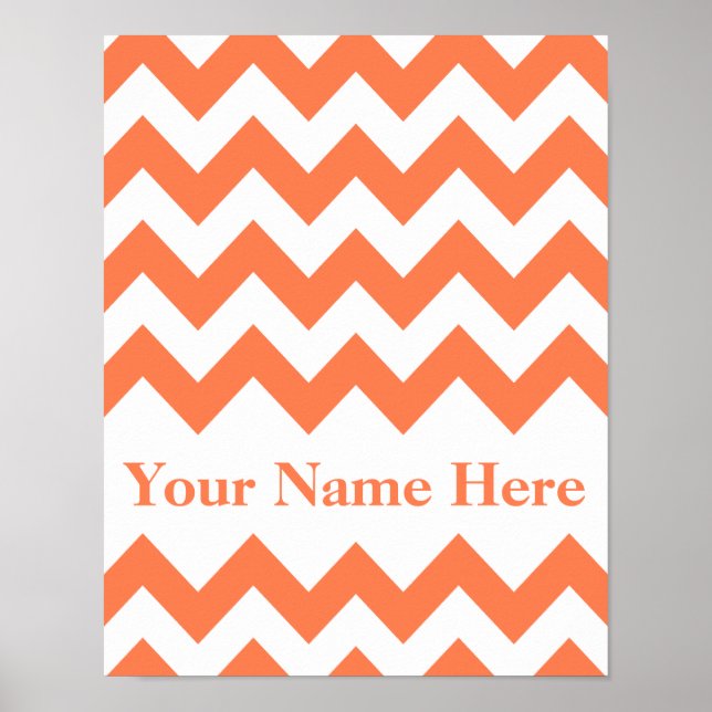 Coral Bold Chevron with monogram Poster (Front)