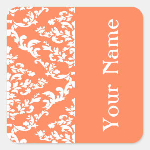 Coral Bold Damask at Emporiomoffa with name Square Sticker