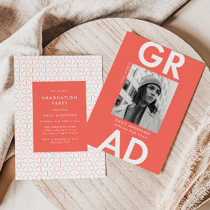 Coral   Bold Grad Photo Graduation Party Invitation