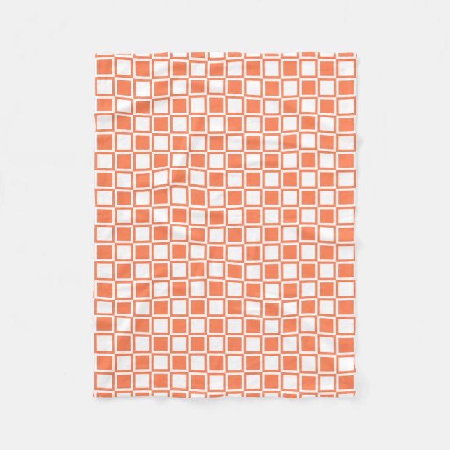 Coral Bold Mod Squares Fleece Blanket (Front)