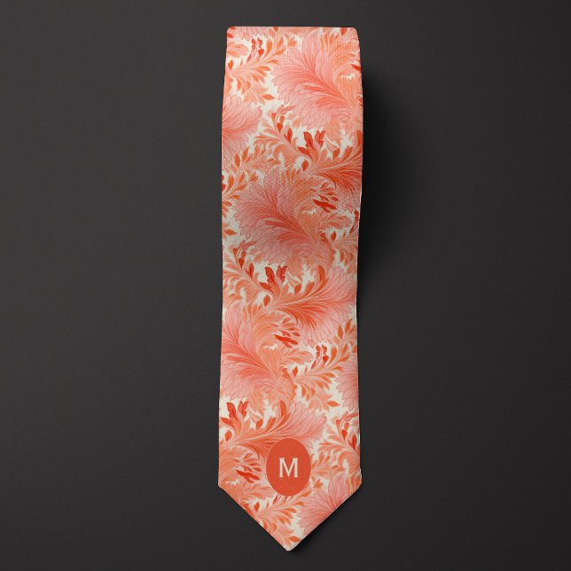 Coral Botanical Monogram Tie (Creator Uploaded)